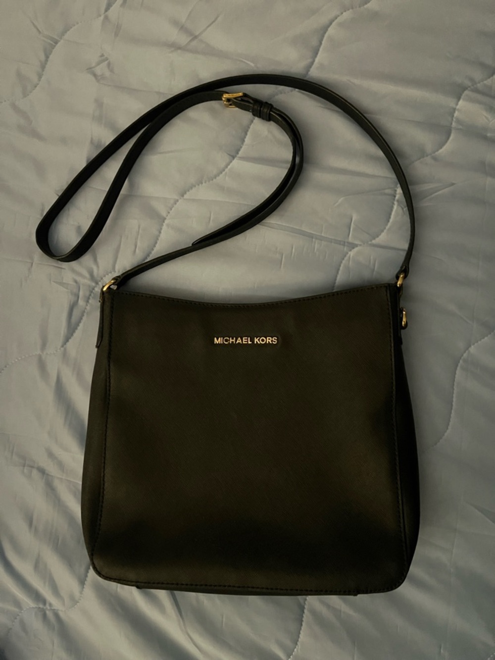 Michael Kors Black Leather Crossbody with Gold Logo